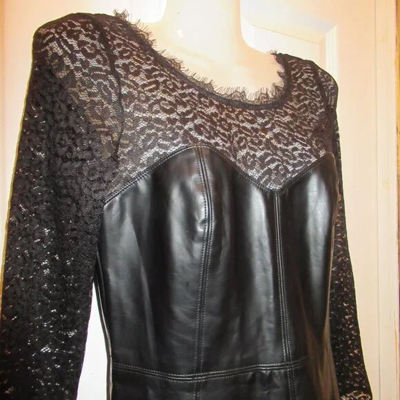 Free People Small NWT Colleen Faux Leather Lace Mini Dress Black Pleather Vegan - Picture 4 of 16